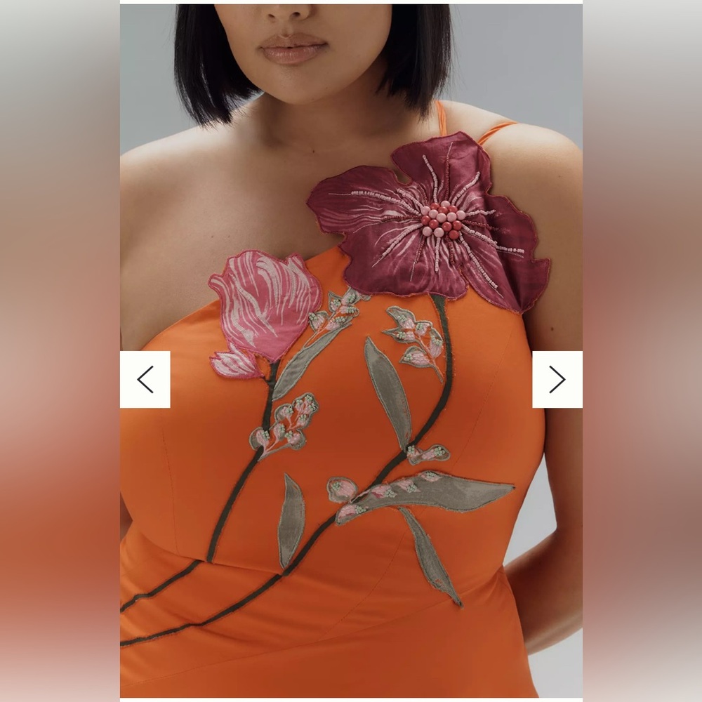 Anthropologie Yukiko Noritake Orange Floral One Shoulder Dress - Picture 7 of 9